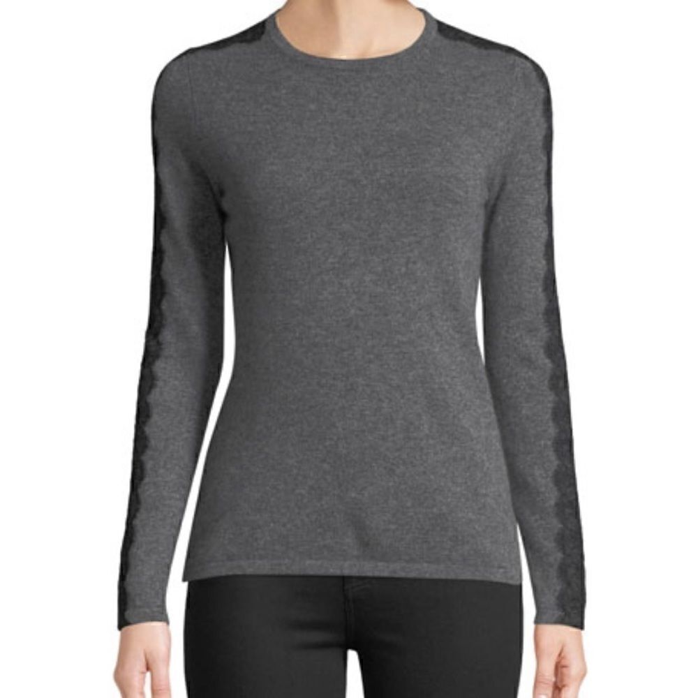 Neiman Marcus the cashmere collection gray with black lace trim sweater M